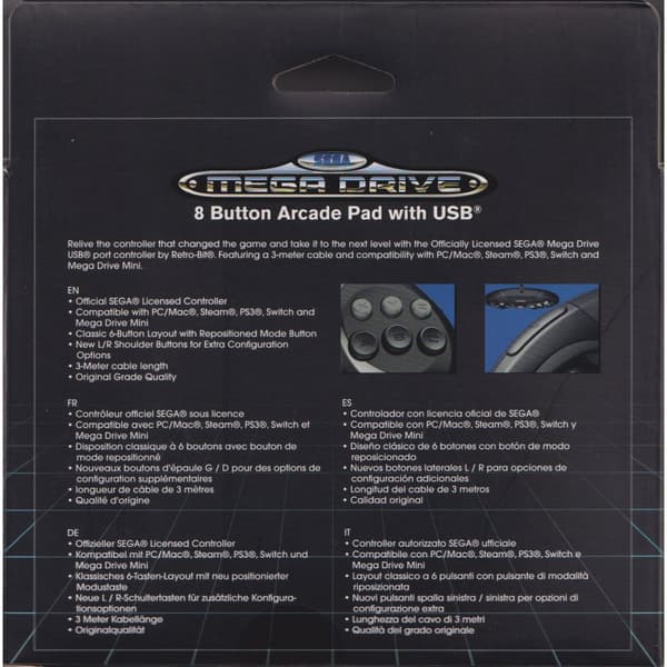 Retro-Bit SEGA Mega Drive 8-Button USB Black