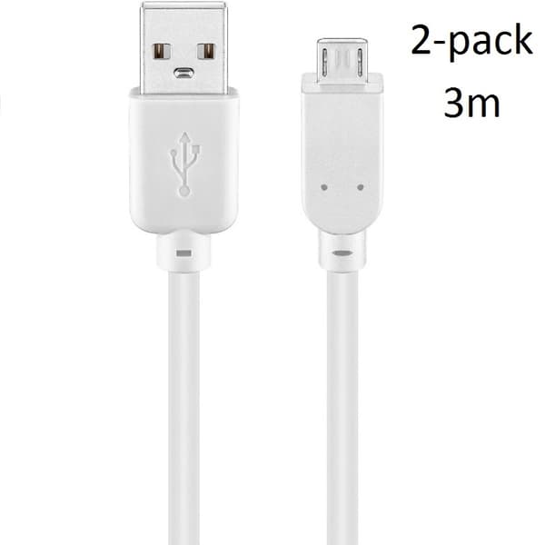 2-Pack PS4 Laddarkabel Laddkabel 3m Playstation 4 PS4 3 meter 3