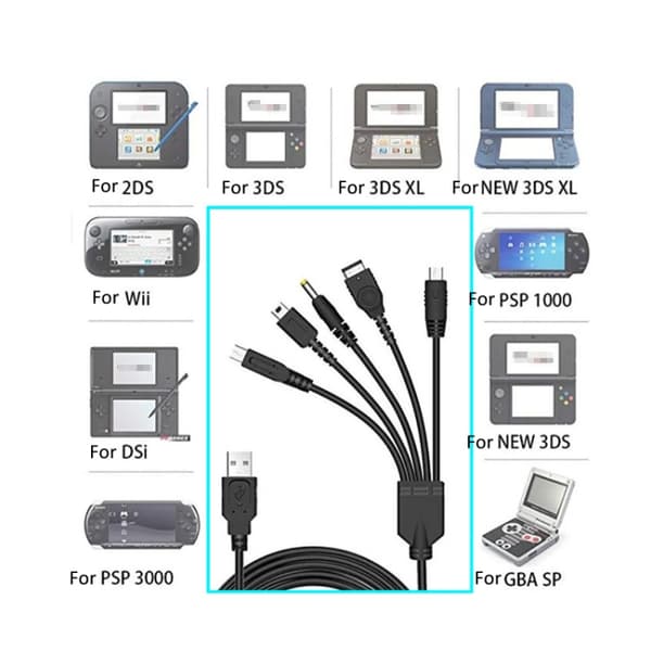 5-i-1 USB-kabel kompatibelt med Nintendo Wii U / 3DSXL / 3DS