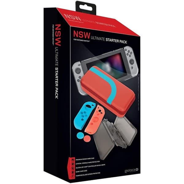 Gioteck Startpaket med tillbehör för Switch - Skyddshölje - 9H härdat glas - Skins och silikongrepp - fodral av