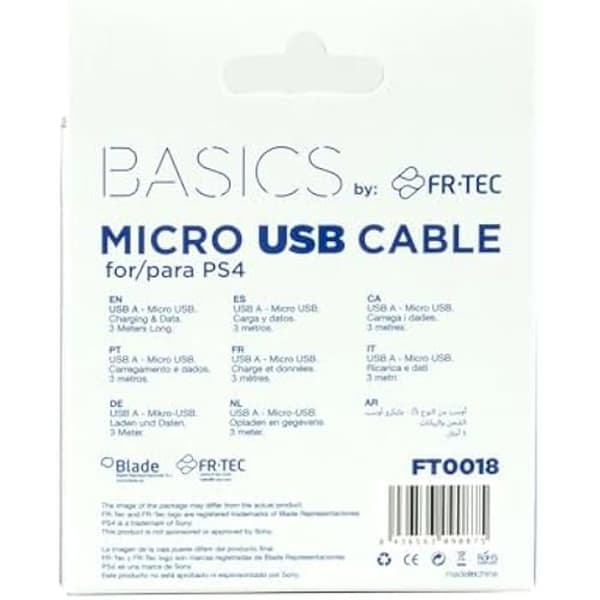 FRTEC laddningskabel för Playstation 4-kontroller - Micro USB till USB - Svart