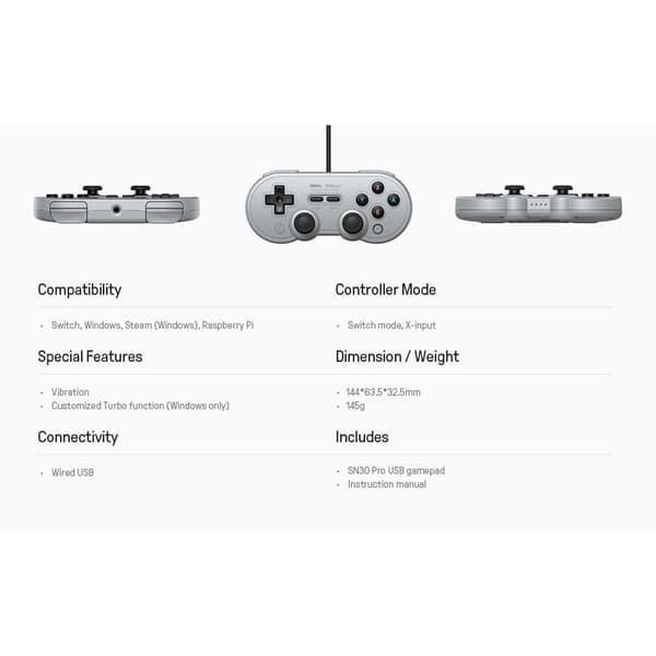8BitDo SN30 Pro USB Gamepad Gray