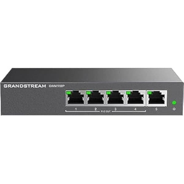 Ohanterad switch - Grandstream - GWN7700P - 5 portar - 4X PoE - Svart färg Svart