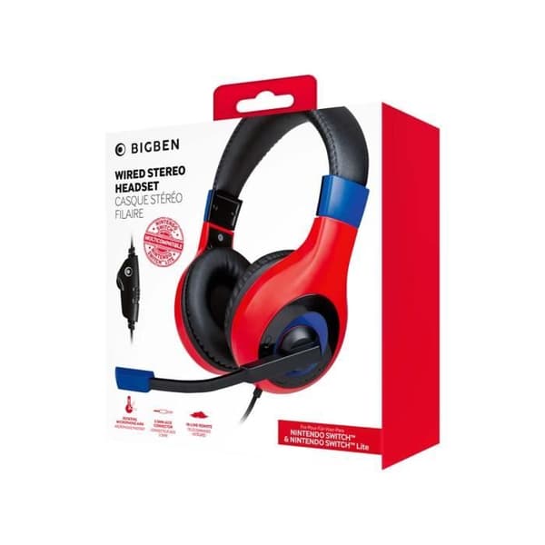 Röd och blå trådad stereoheadset Nintendo Switch, Nintendo Switch lite och Nintendo Switch OLED