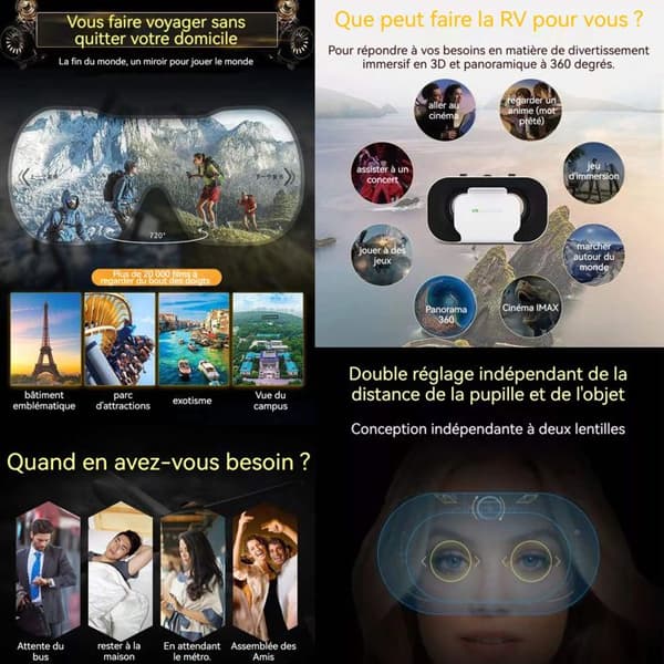 HTBE® 3D vr glasögon justerbar bärbar teater virtuell verklighet video magisk spegel allmänt kompatibel