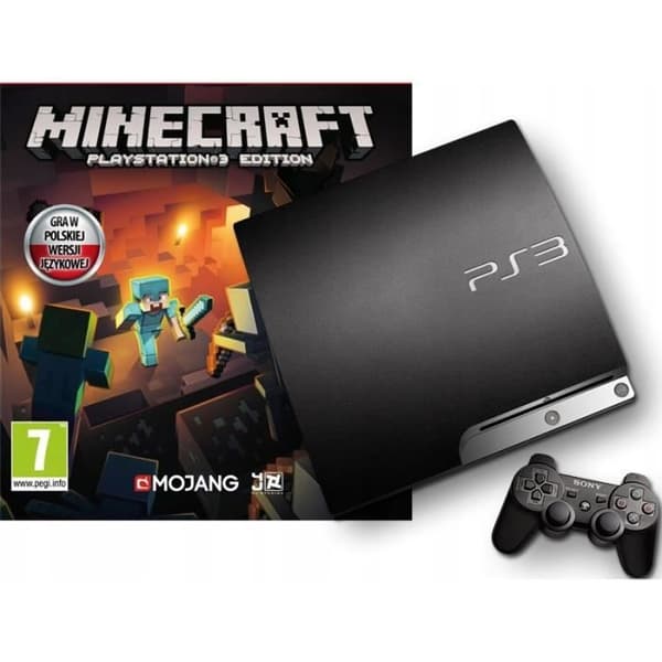 ps3 slim konsol + kontroller + kabel + minecraft-spel- USED