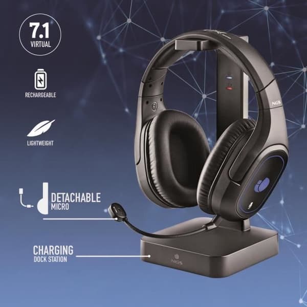 Trådlösa Spelhuvudtelefoner - NGS - GHX-600 - 7.1 Ljud - 2,4 GHz Teknik - LED-lampor - Svart