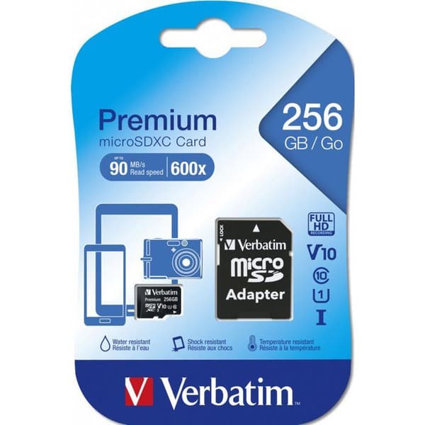 VERBATIM Premium 256 GB Micro SDXC-minneskort - Klass 10
