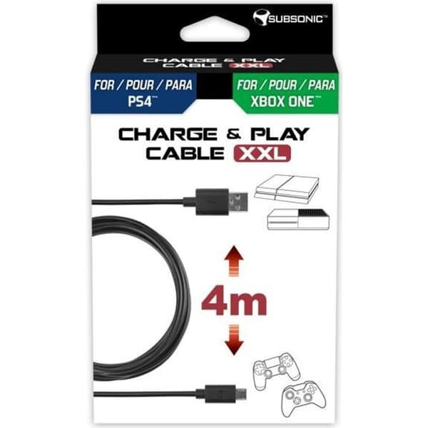 Subsonic - tillbehör - 4 meter XXL micro usb-kabel för PS4 och Xbox One-kontroller