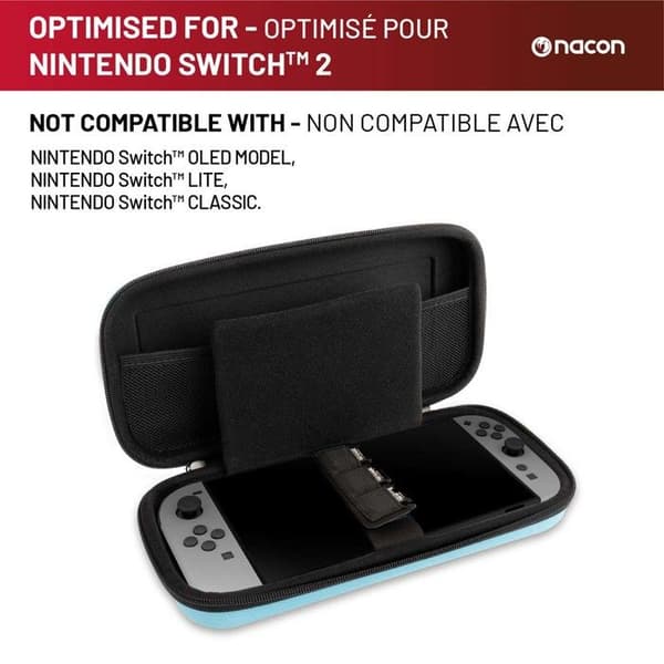 Nacon pack med 3 blå element för Switch 2 | 1 hård väska | 1 skärmskydd | Förvaringslåda för spel