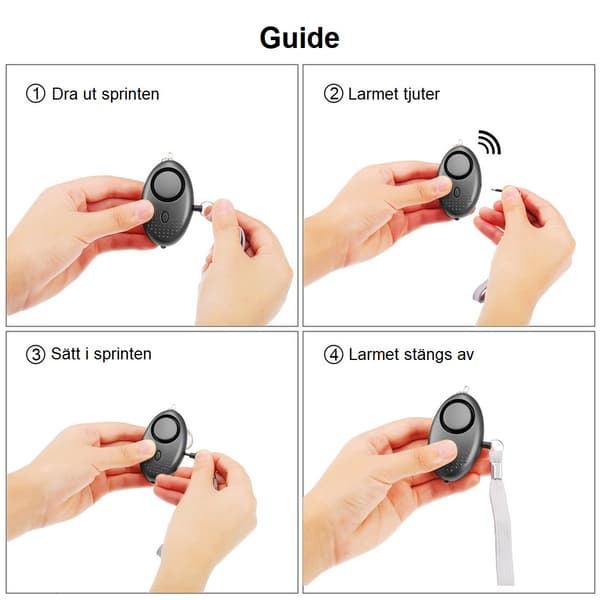 Overfallsalarm med LED-lommelykt - Sort
