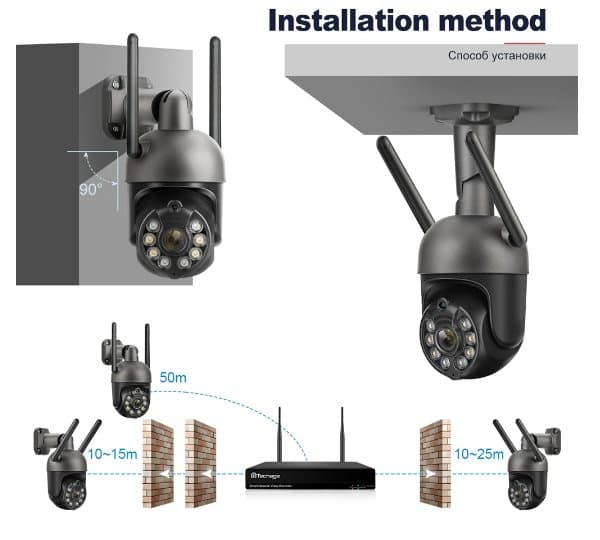 8CH 3MP trådlös övervakningskamera Wifi PTZ X 2 ST IP-kamera utomhus Auto spårning Tvåvägsljud Fullfärg Natt CCTV Video