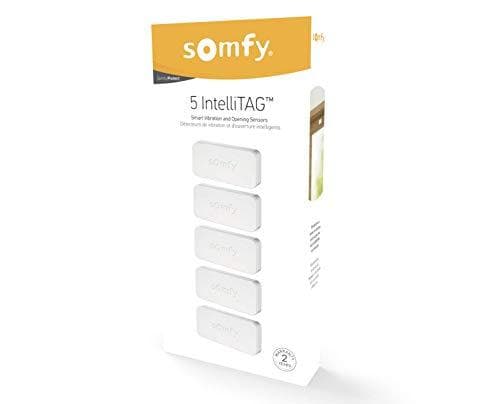 Somfy 2401488 - IntelliTAG Smart Home -hälytyssensori, valkoinen 5 kpl:n pakkaus ja langaton kaukosäädin, hands-free Bluetooth-kaukosäädin kotihälytti