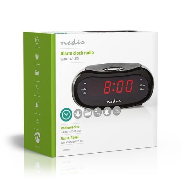 Nedis Digitaalinen Kelloradio | LED-Näyttö | AM / FM | Torkkutoiminto | Uniajastus | Hälytysten lukumäärä: 2 | Musta