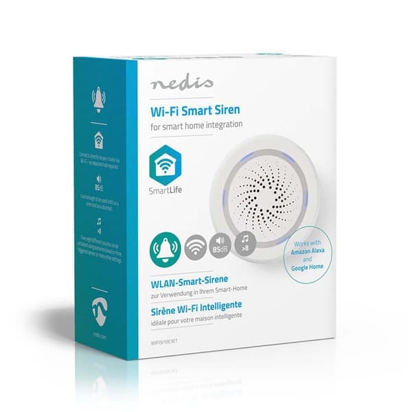 Nedis SmartLife-Siren | Wi-Fi | Strömadapter | 8 Ljud | 85 dB | Android™ / IOS | Vit