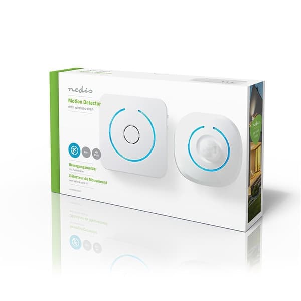 Nedis Motion Detektor Alarm | Batteri | 6x AA/LR6 | 85 dB | Detektorområde: 6 m | Væg | Blå / Hvid