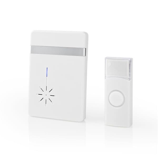 Nedis Trådløst Dørklokke Sæt | Batteri | 3 V DC | 1x CR2032 | Volume: 80 dB | Signalområde: 300 m | IP44 | 36 Melodier | 1 Modtager | Hvid