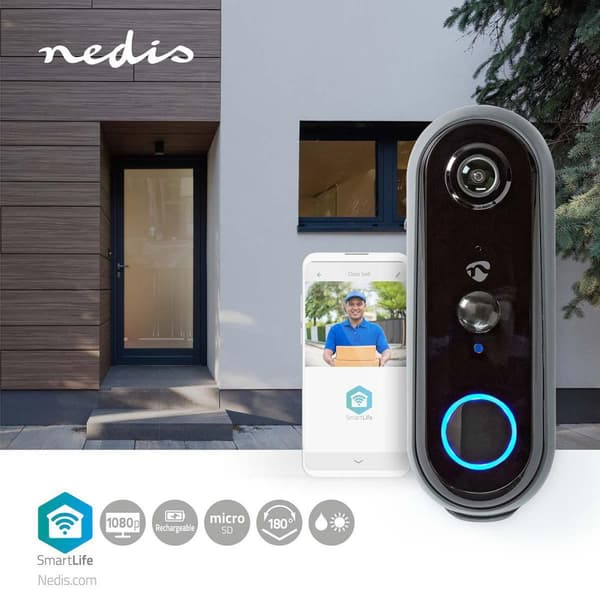 Nedis SmartLife Video Dørtelefon | Wi-Fi | Batteri | Full HD 1080p | Cloud Storage (mulighed) / microSD (ikke inkluderet) | IP54 | Med bevægelsessenso