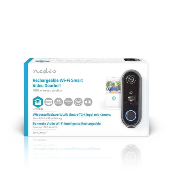 Nedis SmartLife Video Dørtelefon | Wi-Fi | Batteri | Full HD 1080p | Cloud Storage (mulighed) / microSD (ikke inkluderet) | IP54 | Med bevægelsessenso