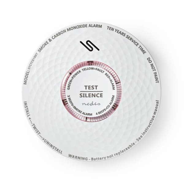 Nedis Smoke & kuliltealarm | Batteri | Batteri levetid op til: 10 År | EN 14604 | Med testknap | 85 dB | ABS | Hvid