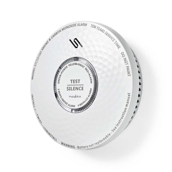 Nedis Smoke & kuliltealarm | Batteri | Batteri levetid op til: 10 År | EN 14604 | Med testknap | 85 dB | ABS | Hvid