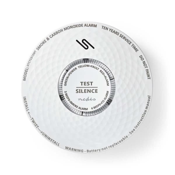 Nedis Smoke & kuliltealarm | Batteri | Batteri levetid op til: 10 År | EN 14604 | Med testknap | 85 dB | ABS | Hvid