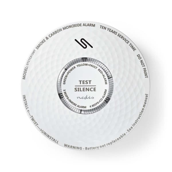 Nedis Smoke & kuliltealarm | Batteri | Batteri levetid op til: 10 År | EN 14604 | Med testknap | 85 dB | ABS | Hvid
