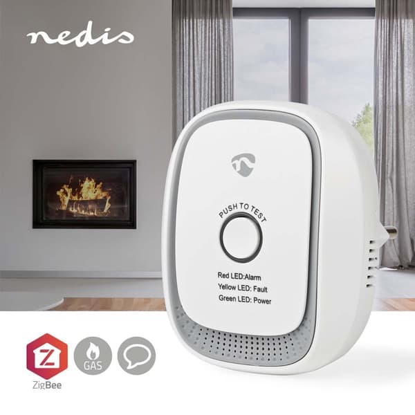 Nedis SmartLife-Gasdetektor | Zigbee 3.0 | Strømforsyning | Sensorlevetid: 5 År | EN 50194-1:2009 | Android™ / IOS | Med testknap | 75 dB | Hvid