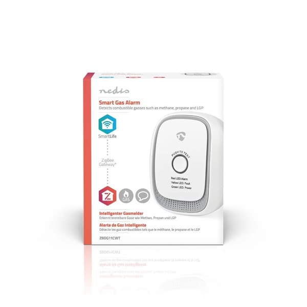 Nedis SmartLife-Gasdetektor | Zigbee 3.0 | Strømforsyning | Sensorlevetid: 5 År | EN 50194-1:2009 | Android™ / IOS | Med testknap | 75 dB | Hvid