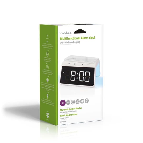 Nedis Alarm clock wireless charger | Qi sertifisert | 5 / 7.5 / 10 / 15 W | USB-A Han | Nattlys | 2 Alarmtider | slumrefunksjon