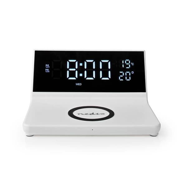 Nedis Trådlös laddare för Väckarklocka | Qi certifierad | 5 / 7.5 / 10 / 15 W | USB A-Hane | 2 Larmtider | Snooze-funktion