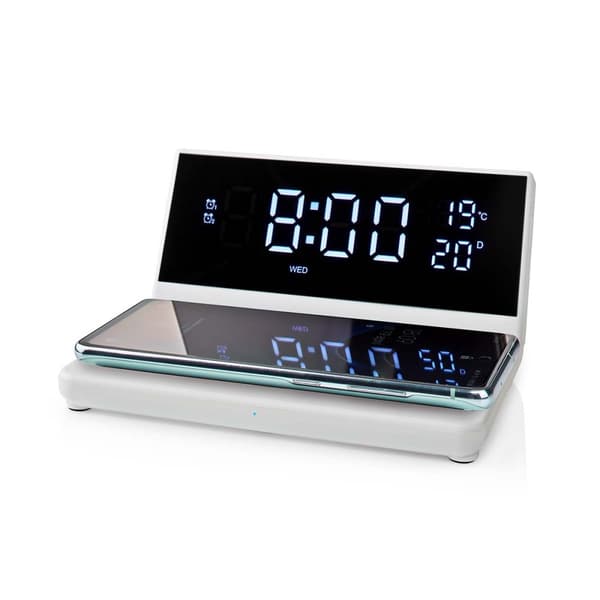 Nedis Trådlös laddare för Väckarklocka | Qi certifierad | 5 / 7.5 / 10 / 15 W | USB A-Hane | 2 Larmtider | Snooze-funktion