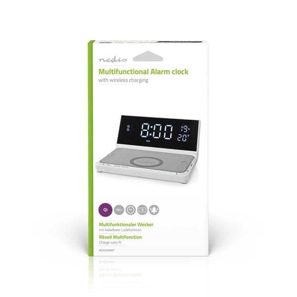 Nedis Trådlös laddare för Väckarklocka | Qi certifierad | 5 / 7.5 / 10 / 15 W | USB A-Hane | 2 Larmtider | Snooze-funktion