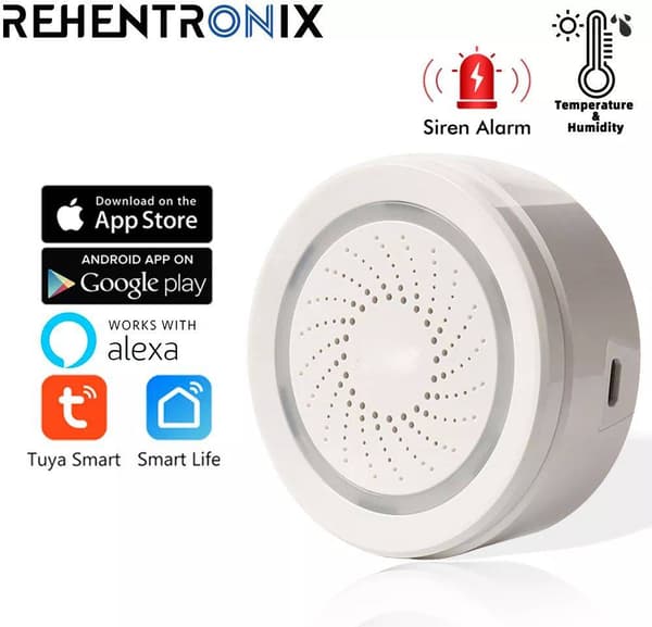 Smart 3i1 WIFI Siren, med temperatur och luftfuktighetssensor, Tuya, Alexa, Google home, zigbee