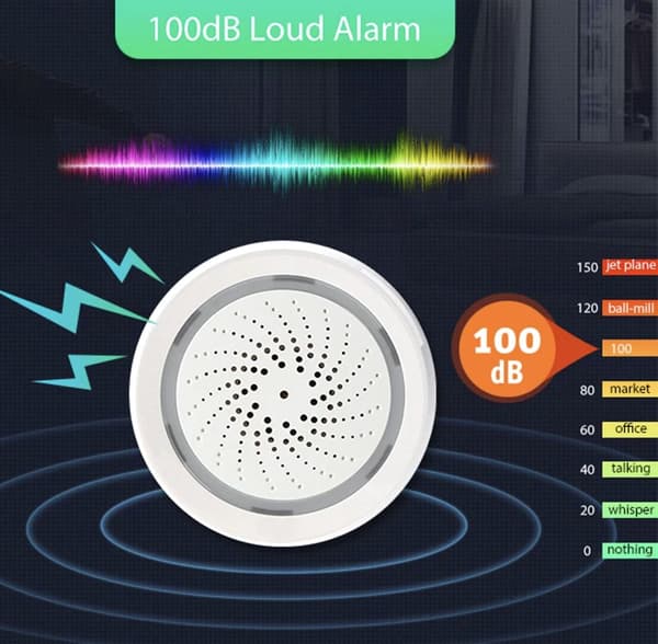 Smart 3i1 WIFI Siren, med temperatur och luftfuktighetssensor, Tuya, Alexa, Google home, zigbee
