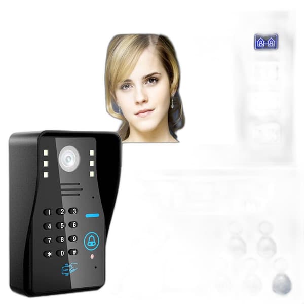 7 LCD RFID Adgangskode Video Dørtelefon Intercom System Sæt - Elektrisk Stød Lås & Fjernbetjening Oplåsning
