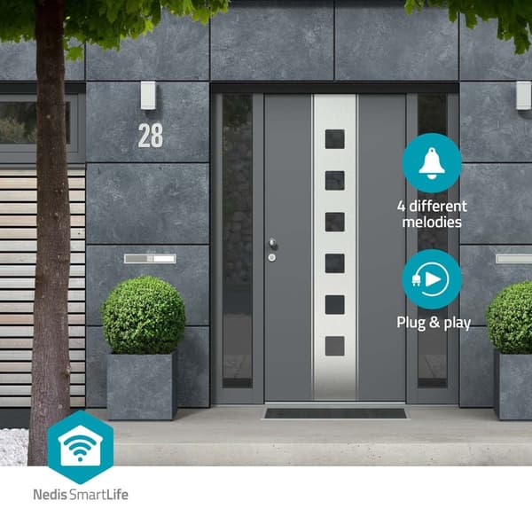 Nedis SmartLife Klokke | 433 MHz | Tilbehør til: WIFICDP10GY / WIFICDP30WT / WIFICDP40CWT | Batteri / USB Drevet | 4 Lyde | 4.5 V DC / 5 V DC | Justér