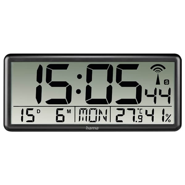 Hama Väggklocka Digital Jumbo Radiosynkroniserad Svart