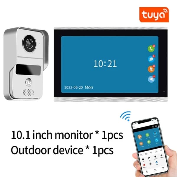Trådløs video dørklokke, 1080P opløsning, RFID adgangskontrol, 10 tommer EU-stik