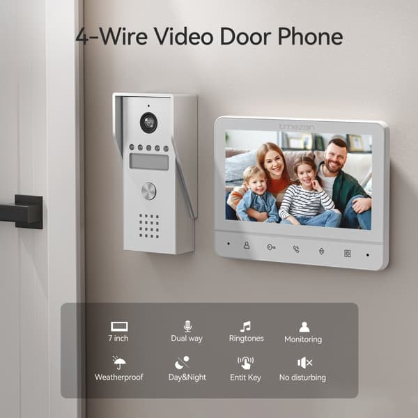 Video Dørtelefon, Intercom med Dørklokke, 7 Farve Display