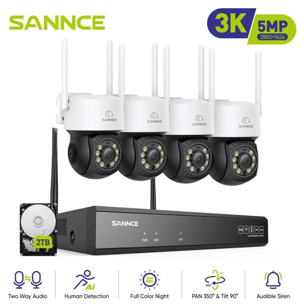 5MP Wi-Fi Valvontapaketti, Panoraama- ja Kallistustoiminto, Yökuvaus,4 kpl 0TB