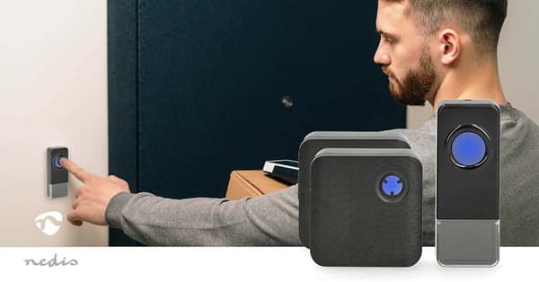 Nedis Langaton Ovikellosarja | Verkkovirtakäyttöinen | 100 - 240 V AC 50/60 Hz | 1x 23A 12V | Äänenvoimakkuus: 110 dB | Signaalin kantama: 150 m | IP5