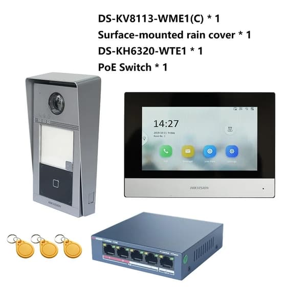 Video Intercom Kit, Understøttelse af flere sprog, Kompatibilitet med Power over Ethernet (POE),Overfladeboks KIT