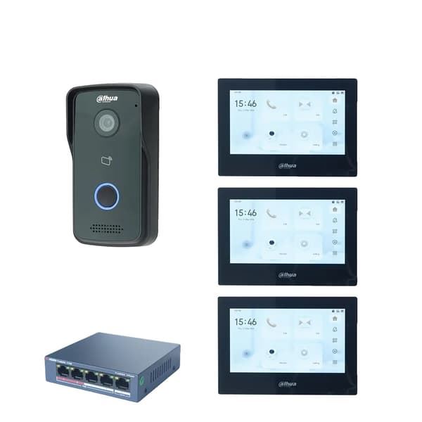 Dahua IP Video Intercom Kit, 7" Touchscreen Skærm, RFID Kort Låsning,1 DB 3 sort skærm