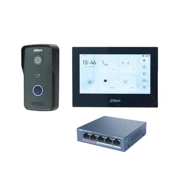 Dahua IP Video Intercom Kit, 7" Touchscreen Skærm, RFID Kort Låsning,1 DB 1 Sort skærm