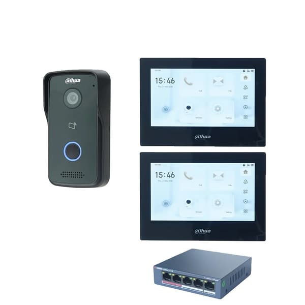 Dahua IP Video Intercom Kit, 7" Touchscreen Skærm, RFID Kort Låsning,1 DB 2 sort skærm