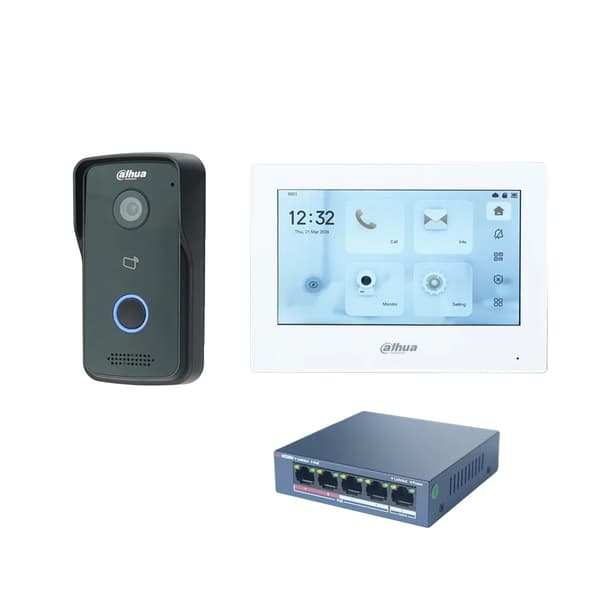 Dahua IP Video Intercom Kit, 7" Touchscreen Skærm, RFID Kort Låsning,1 DB 1 hvid skærm