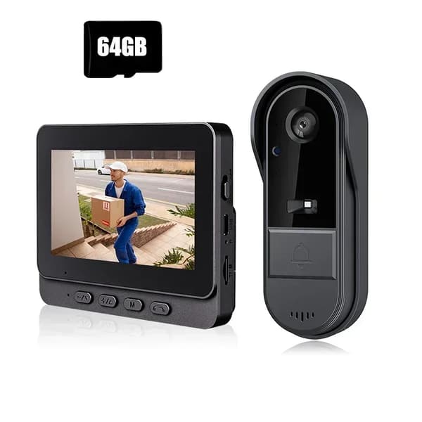 Trådløs Video Dørklokke, 4,3 Tommer IPS Skærm, 1280x720 HD Video,Med 64G SD-kort
