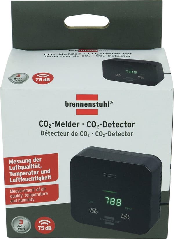 Brennenstuhl CO2-måler C2M L 4050 til overvågning af luftkvalitet (med CO2-farveskærm, alarmsignal, batteridrift op til 12 timer, inkl. strømforsyning