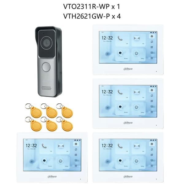 Dahua IP Video Intercom System, Håndfri Betjening, Induktiv Kortadgang,1 DB 4 hvid Skærm